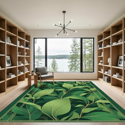 Lush Green Foliage Art Deco Rug