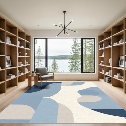 Mid-Century Blue Abstract Organic Shapes Rug