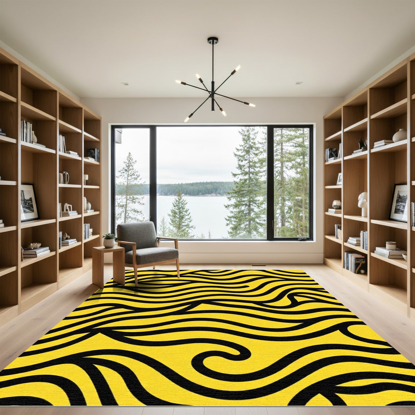 Bold Yellow Black Wavy Lines Rug