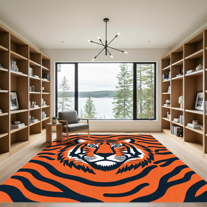 Bold Orange Black Tiger Face Rug
