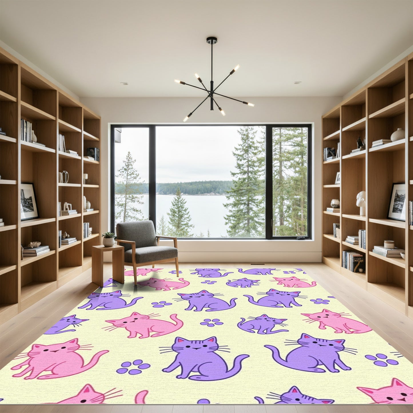 Cute Pink Purple Cat Paw Pattern Rug