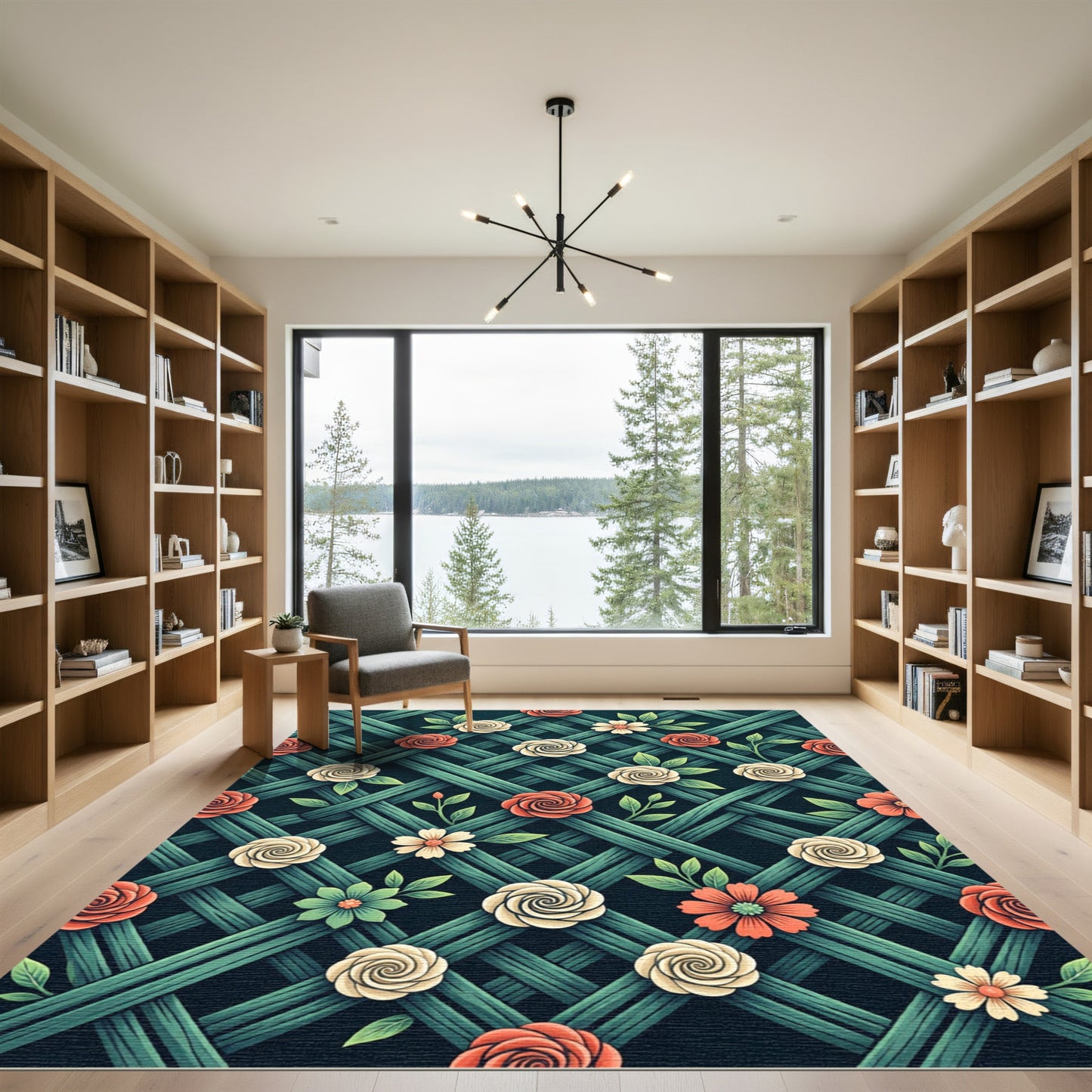 Rose Trellis Weave Floral Green Rug