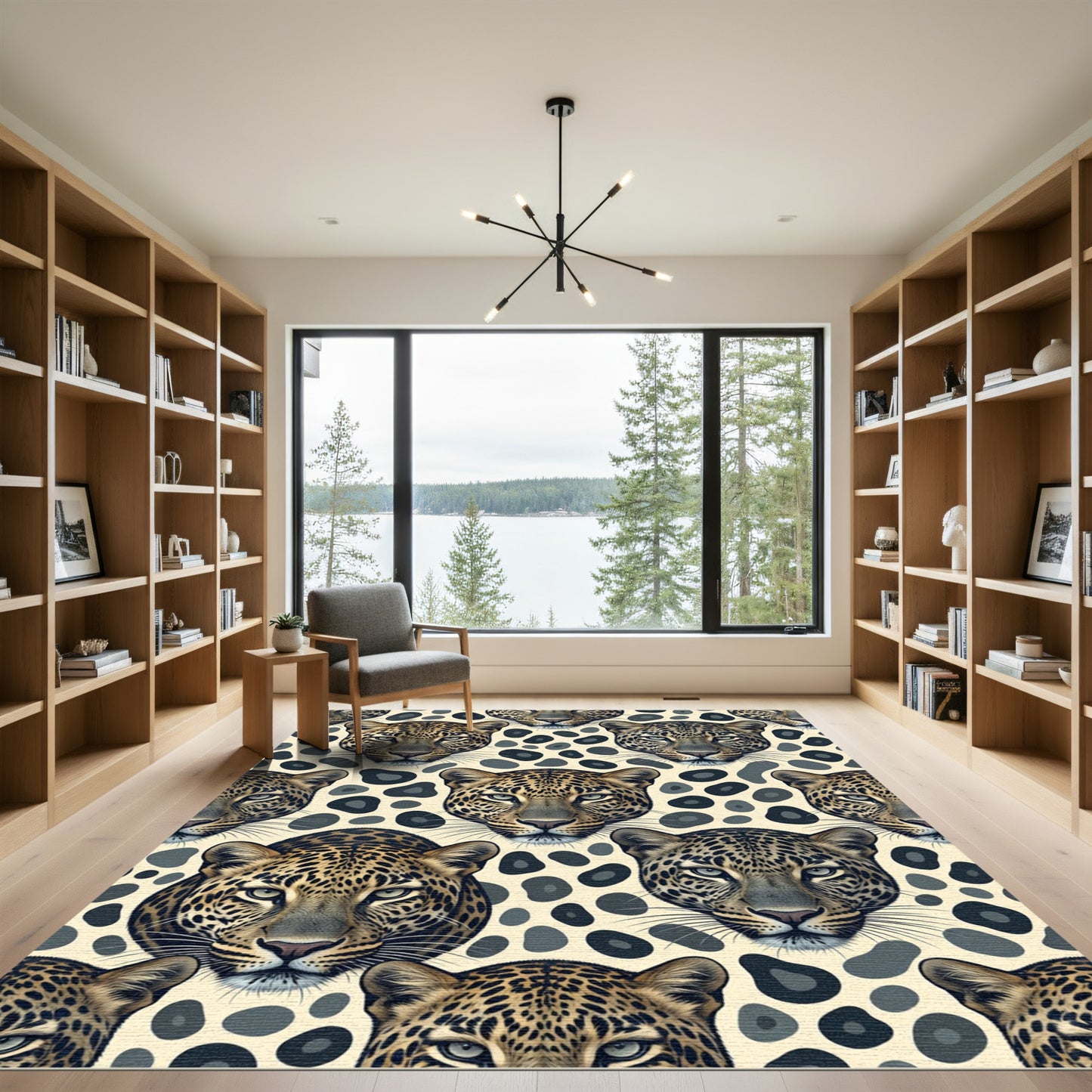 Golden Leopard Face Repeating Cream Spot Rug