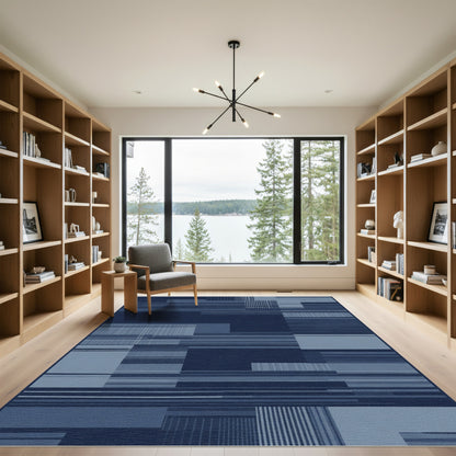 Deep Blue Abstract Geometric Stripe Rug