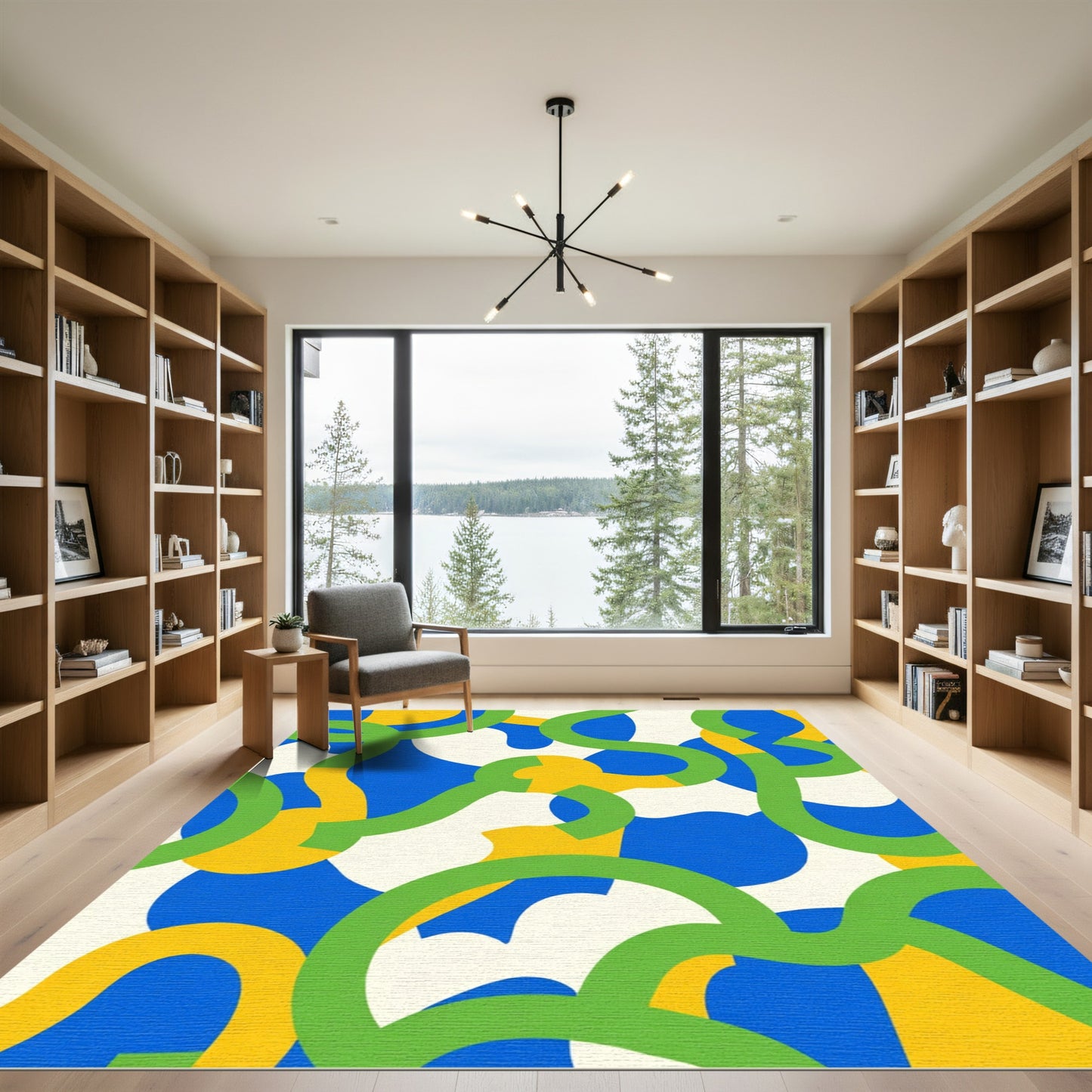 Graphic Green Yellow Blue Abstract Flow Rug