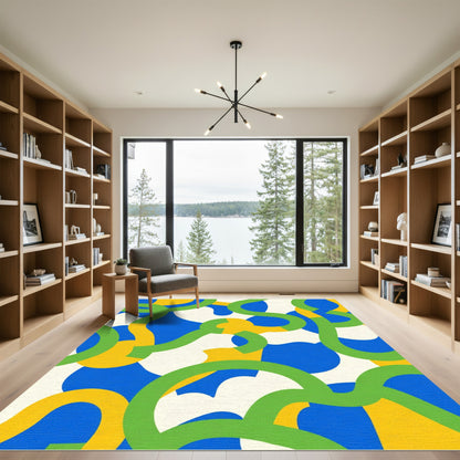 Graphic Green Yellow Blue Abstract Flow Rug