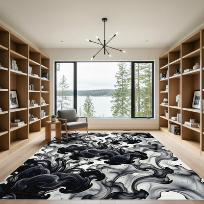 Black Smoke Cloud Swirls Rug