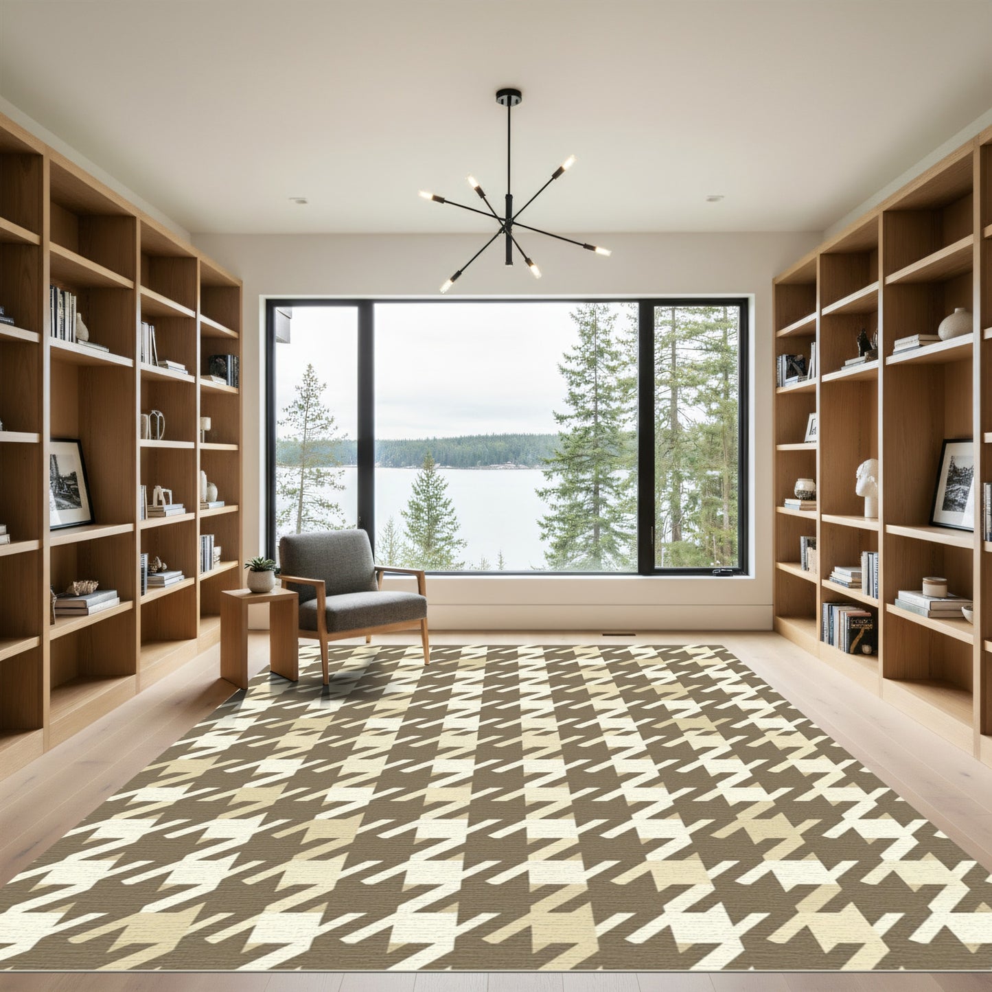 Neutral Houndstooth Geometric Earthy Tone Rug