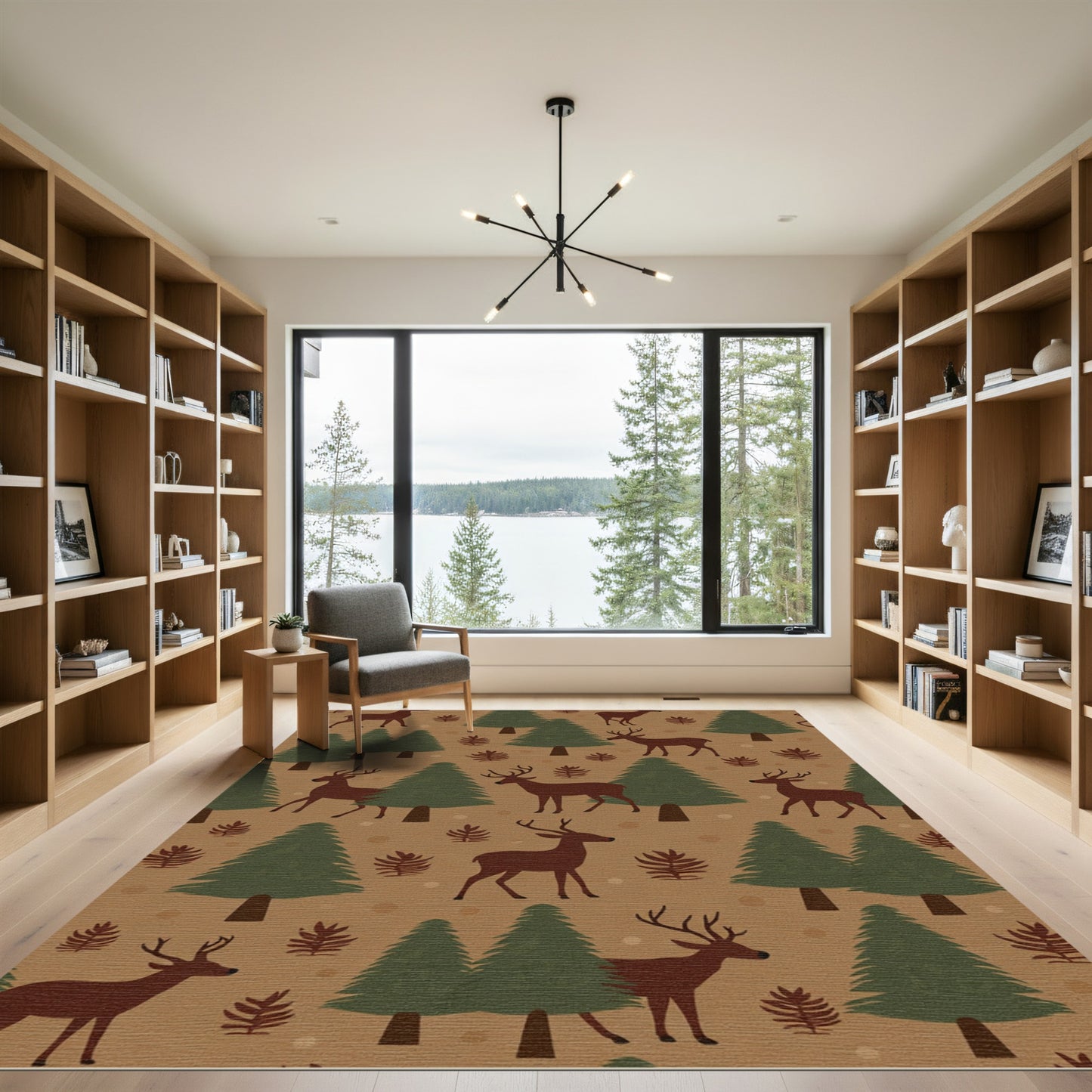 Brown Deer Pine Forest Seamless Pattern Rug