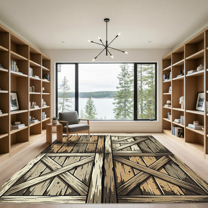 Rustic Wood Grain Cross Hatch Rug