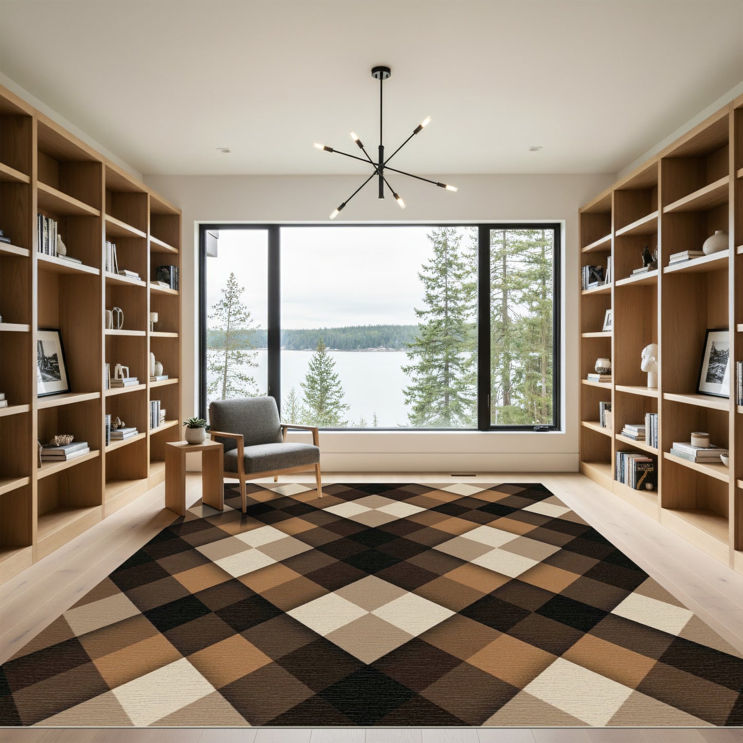 Earthy Brown Diamond Geometric Shadow Rug