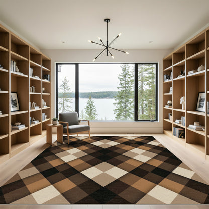 Earthy Brown Diamond Geometric Shadow Rug