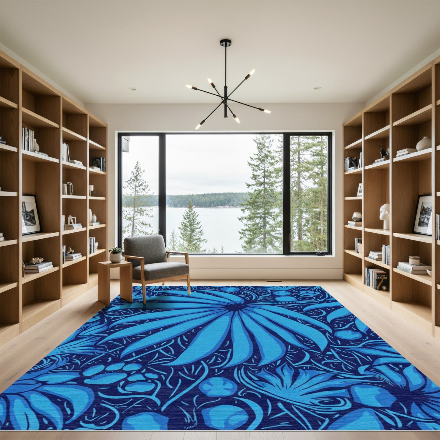 Deep Blue Tropical Bloom Accents Rug