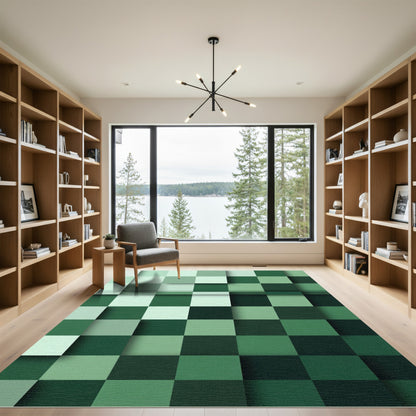 Forest Green Graduated Checkerboard Rug