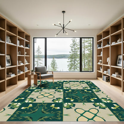 Deep Emerald Garden Floral Tile Rug