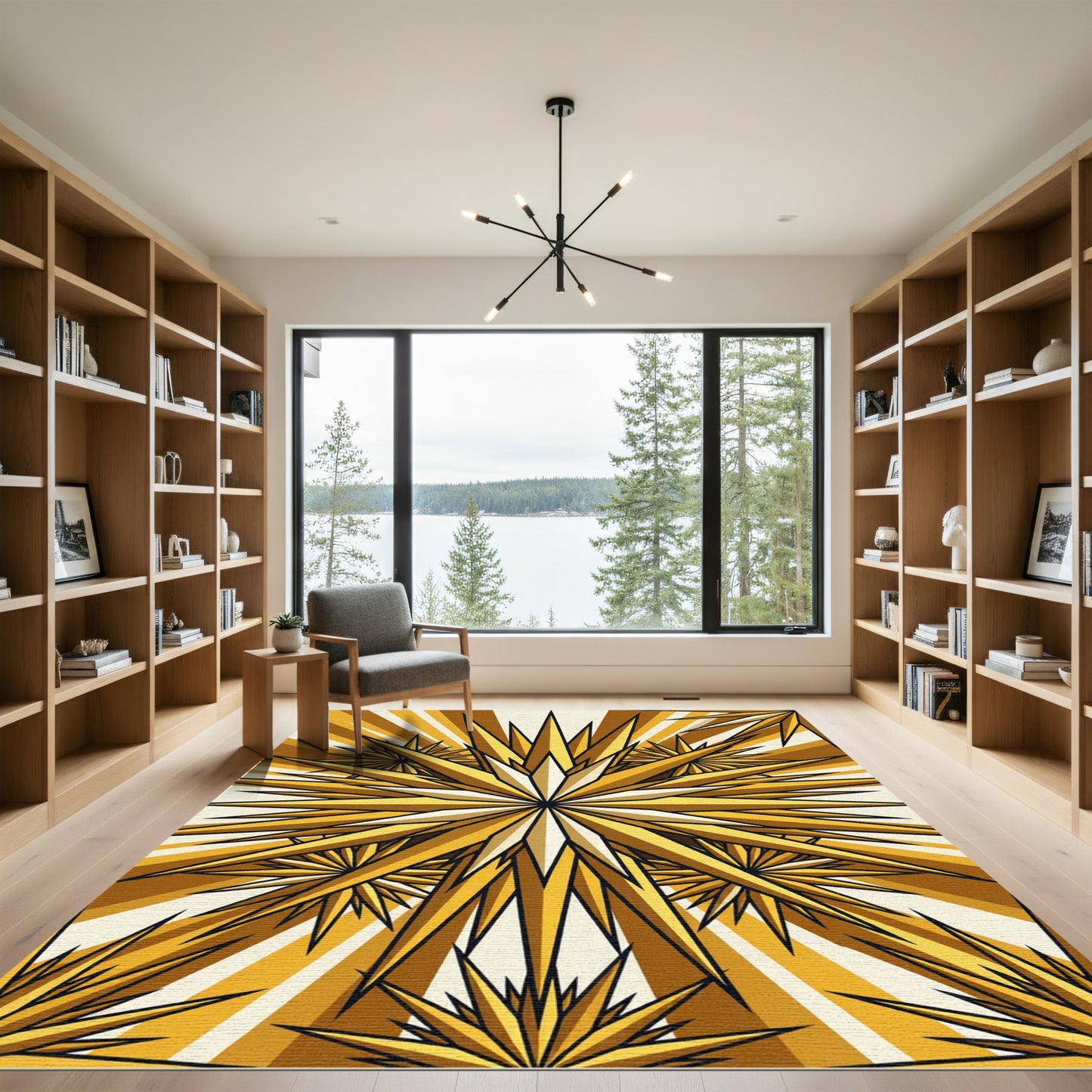 Golden Sunburst Radiant Star Geometric Rug