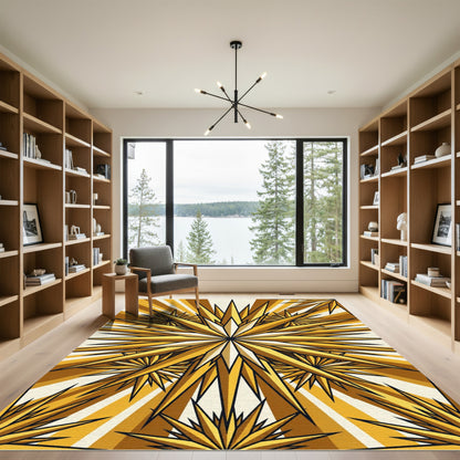 Golden Sunburst Radiant Star Geometric Rug