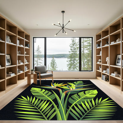 Vibrant Tropical Bird of Paradise Foliage Rug