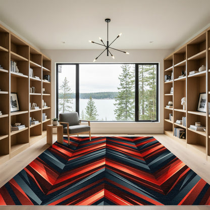 Geometric Red Dark Chevron Rug