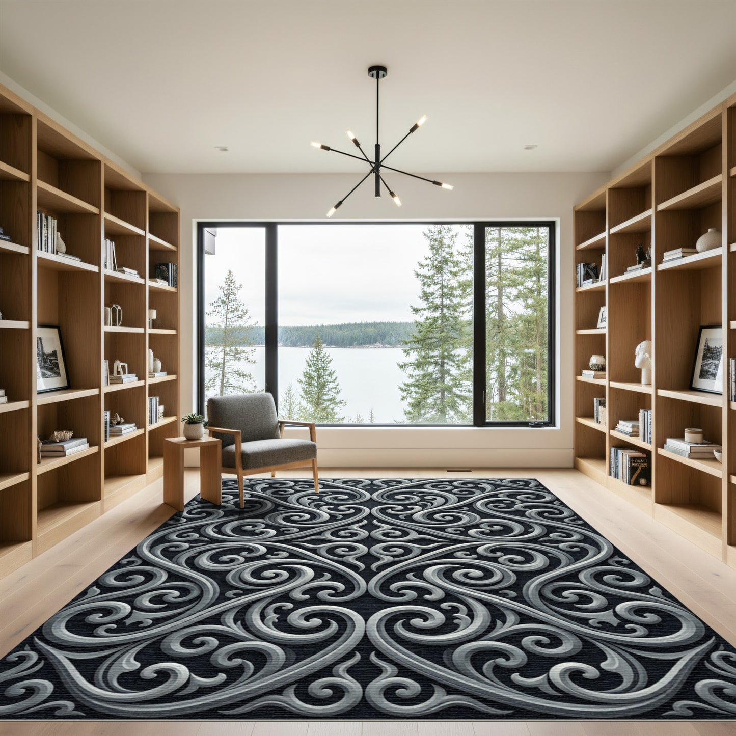 Elegant Gray Silver Baroque Swirl Rug