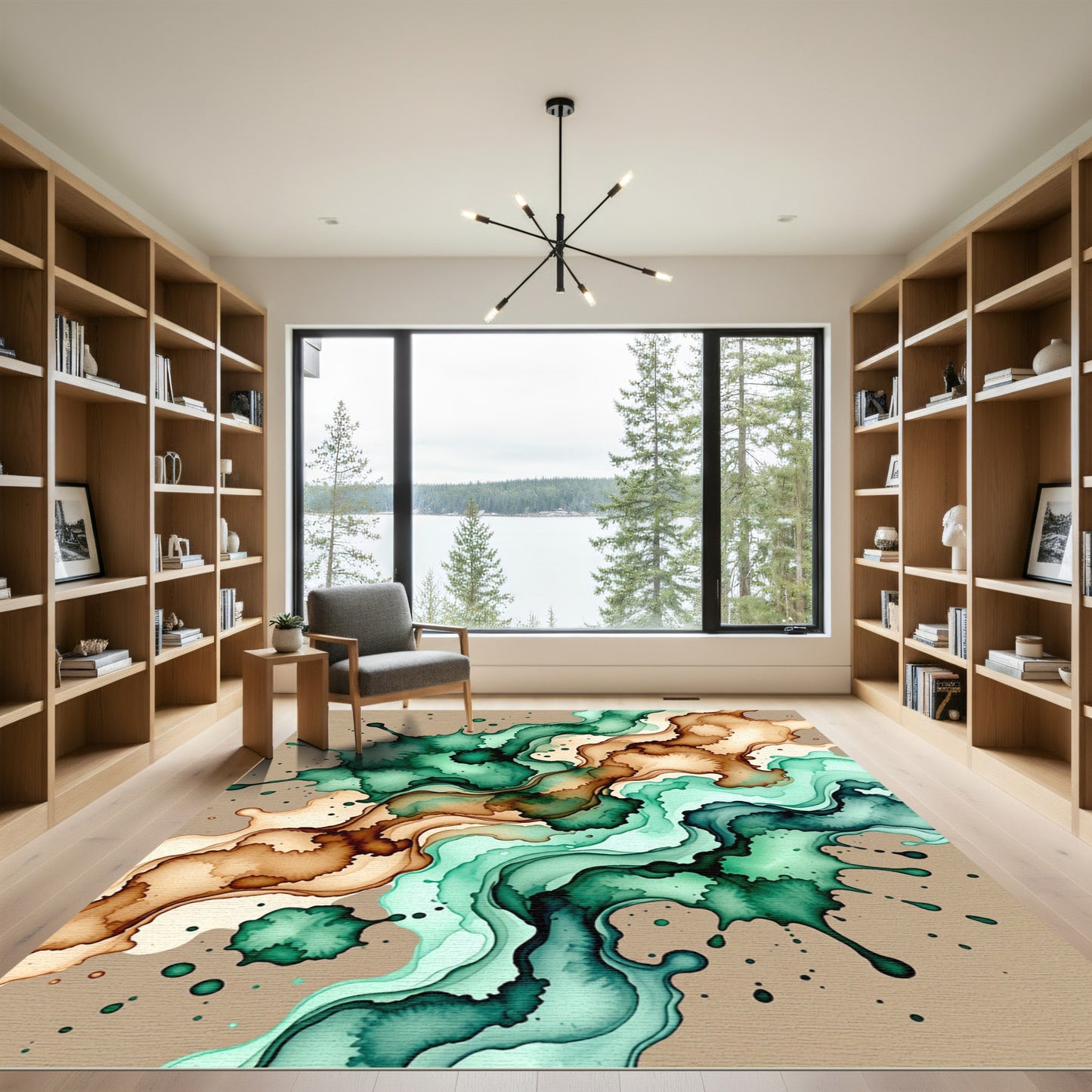 Abstract Teal and Earth Tone Ink Rug