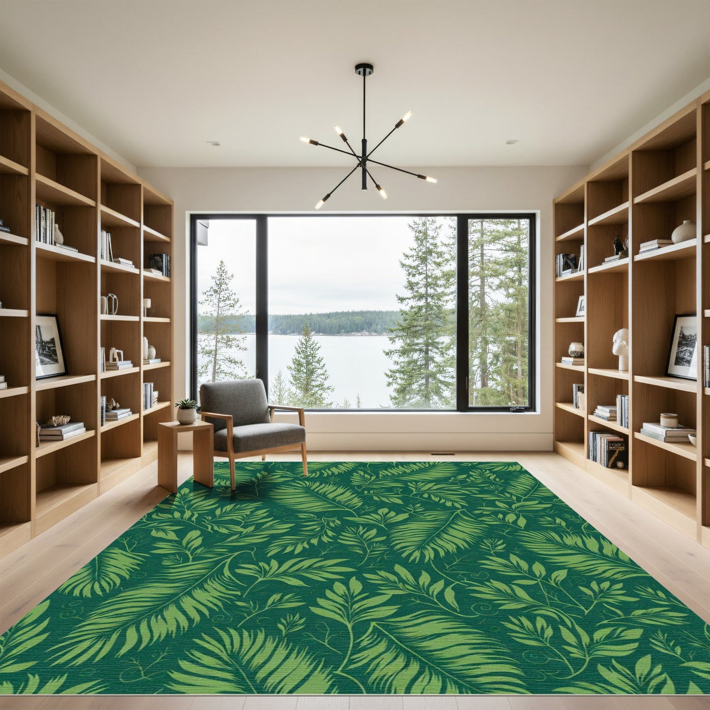 Vibrant Green Leafy Botanical Cover Rug