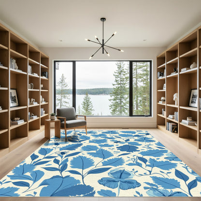 Blue Floral Insect Blossom Garden Rug