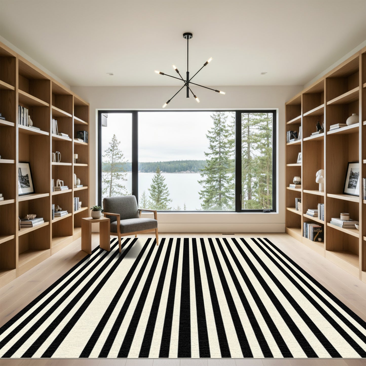 Bold Black Cream Stripe Rug