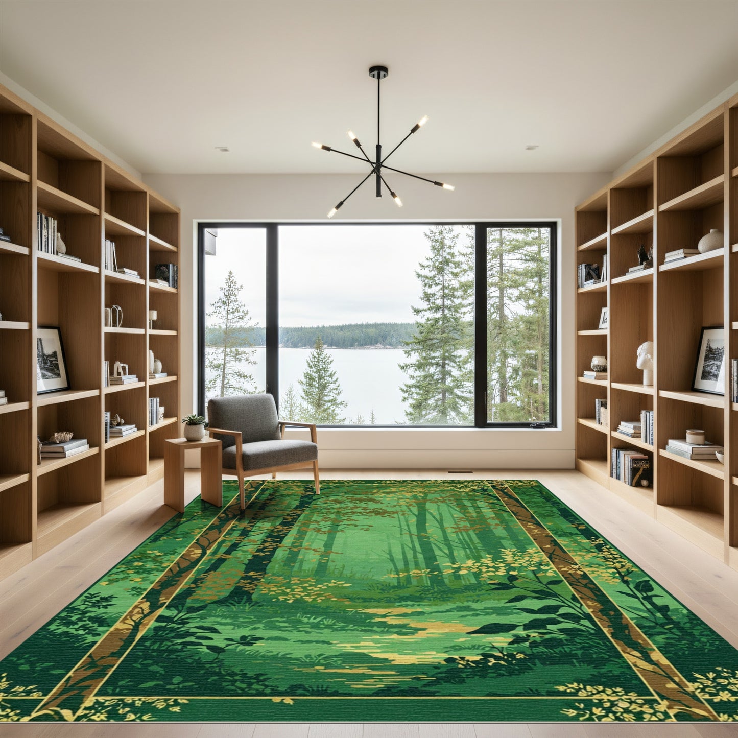 Golden Forest Pathway Scene Rug