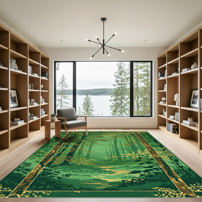 Golden Forest Pathway Scene Rug