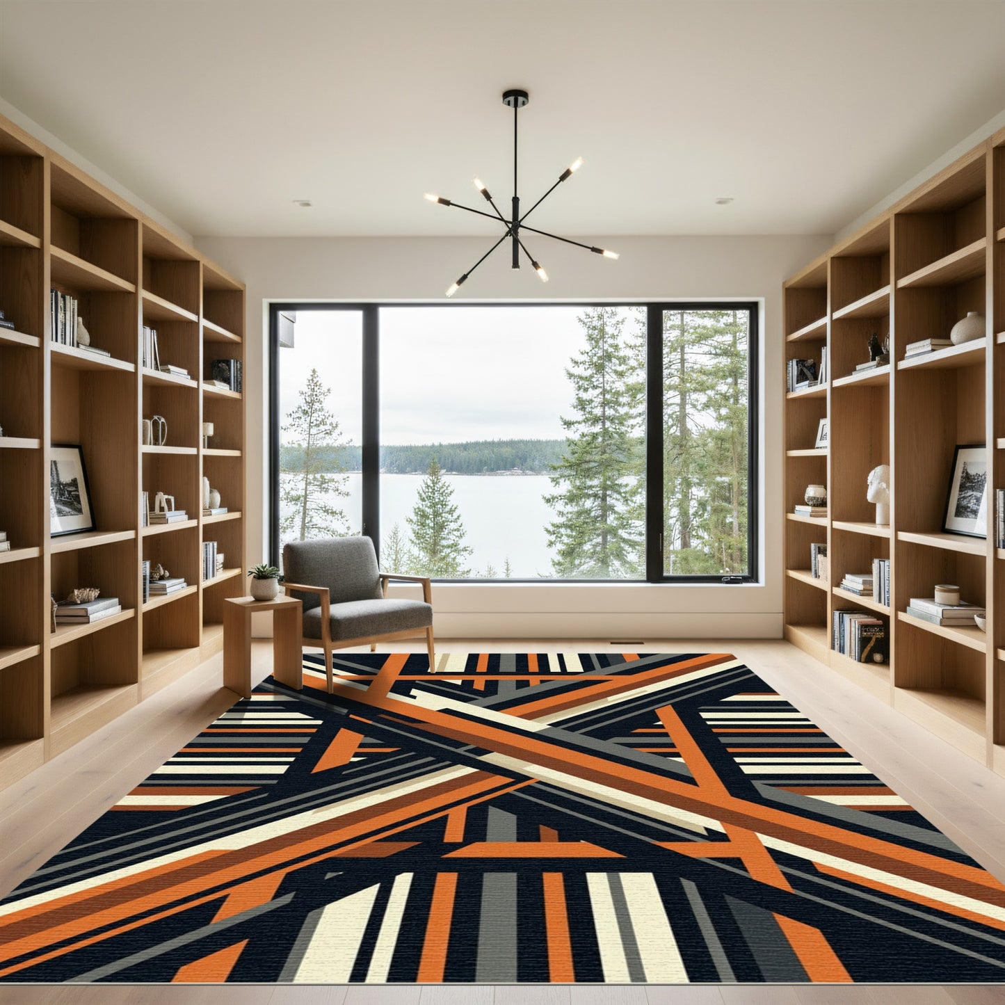 Modern Abstract Ochre and Charcoal Geometric Rug