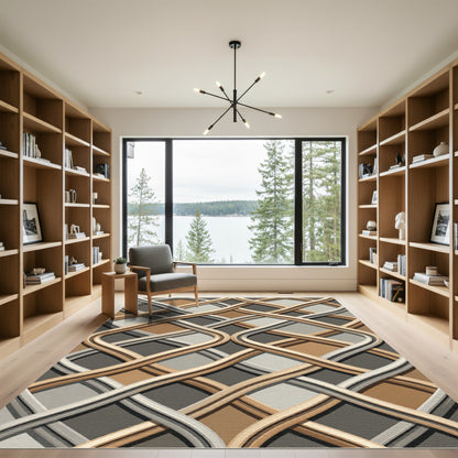 Modern Gold and Silver Interwoven Lattice Rug