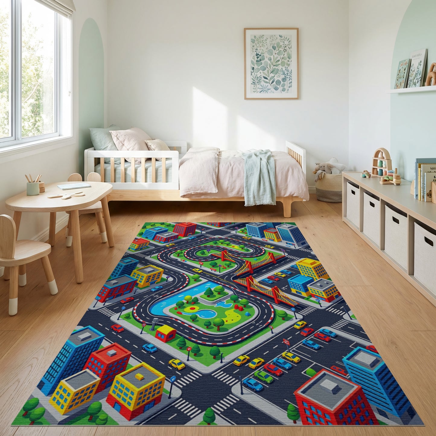 Vibrant Isometric City Race Track Rug