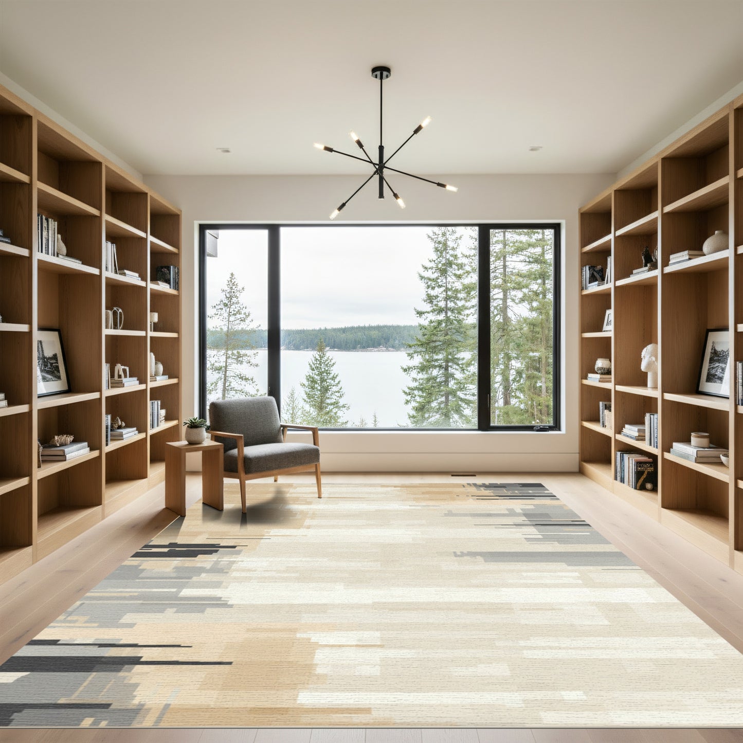 Neutral Textured Pixelated Horizontal Rug