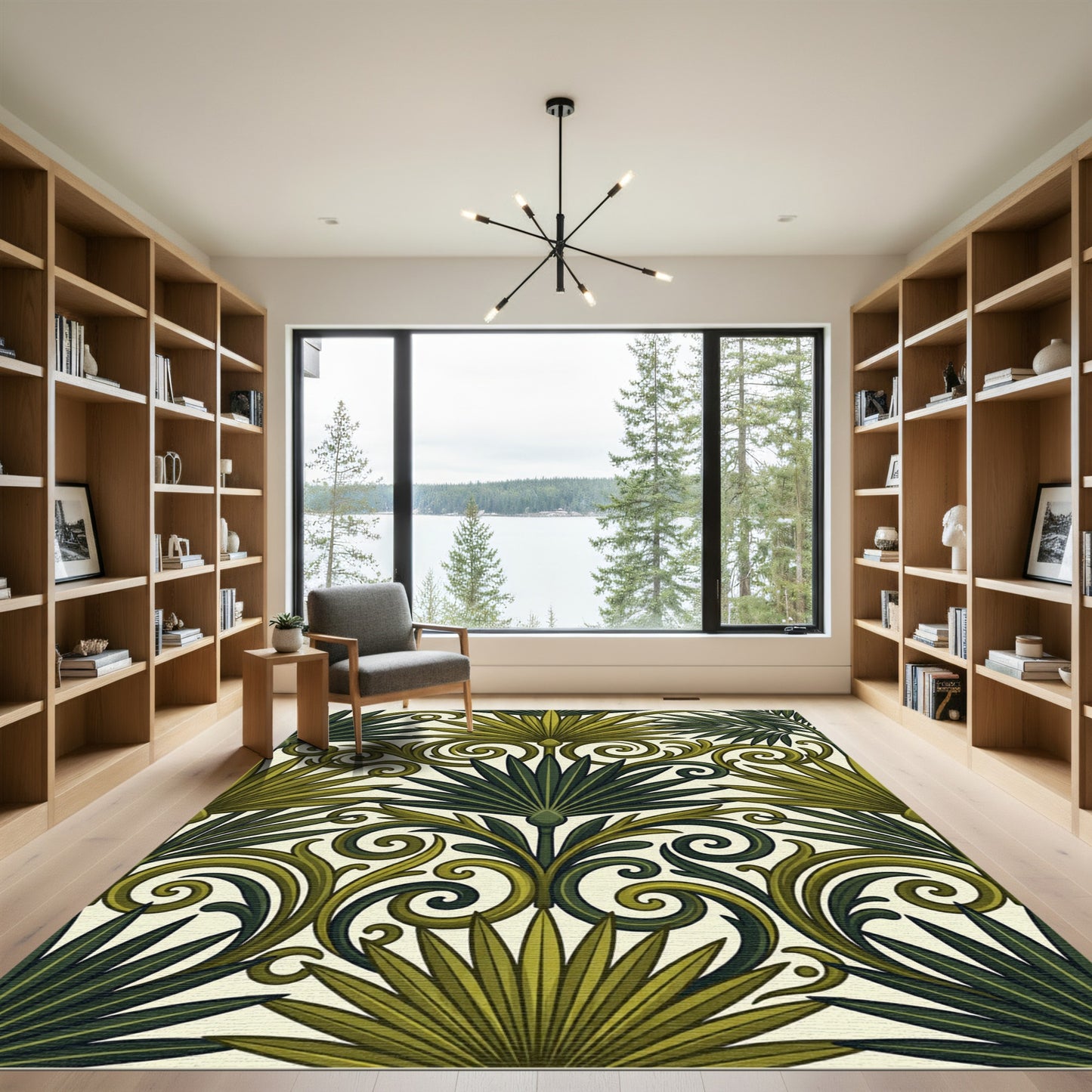 Verdant Leaf Scroll Composition Rug