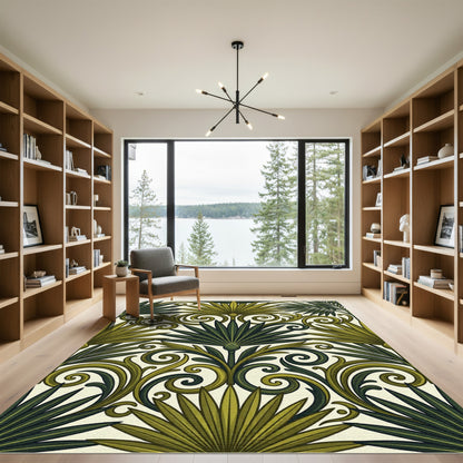Verdant Leaf Scroll Composition Rug