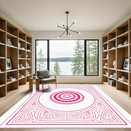 Pink Concentric Scallop Border Rug