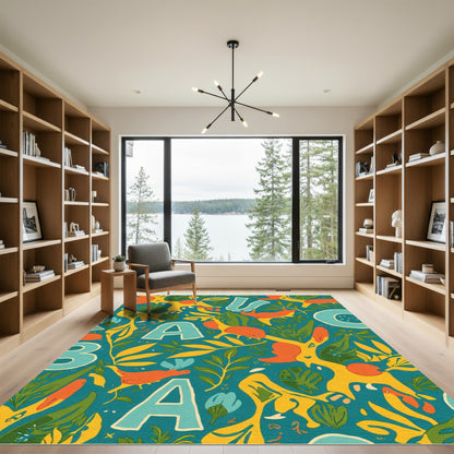 Teal Orange Abstract Alphabet Garden Rug