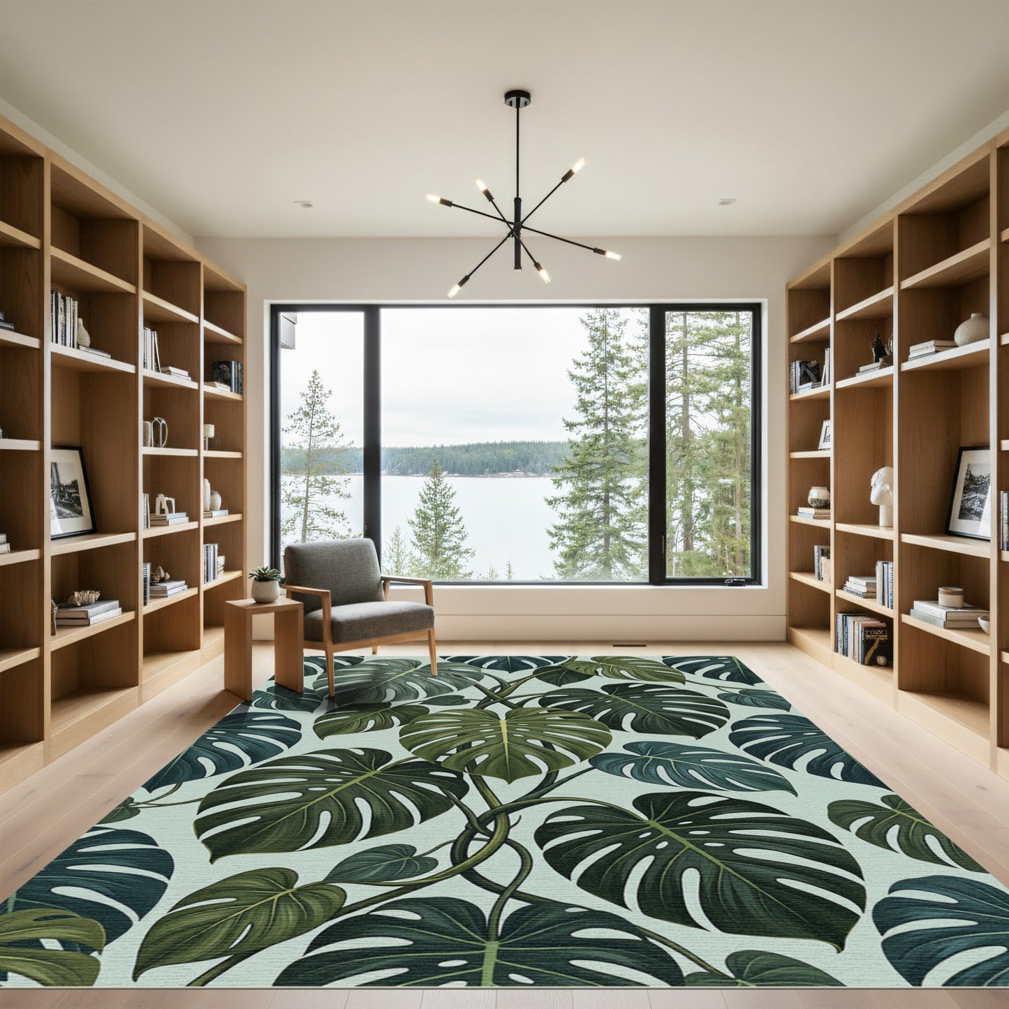 Dark Green Tropical Monstera Leaves Rug