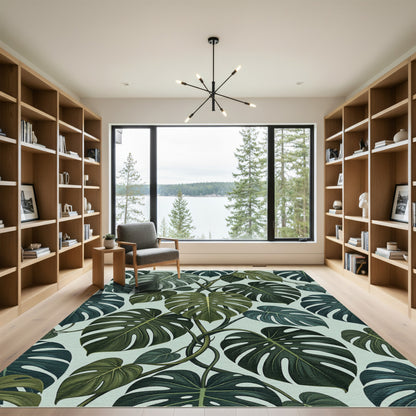 Dark Green Tropical Monstera Leaves Rug