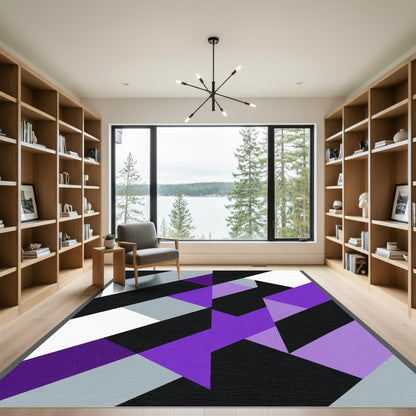 Modern Geometric Purple Black White Rug