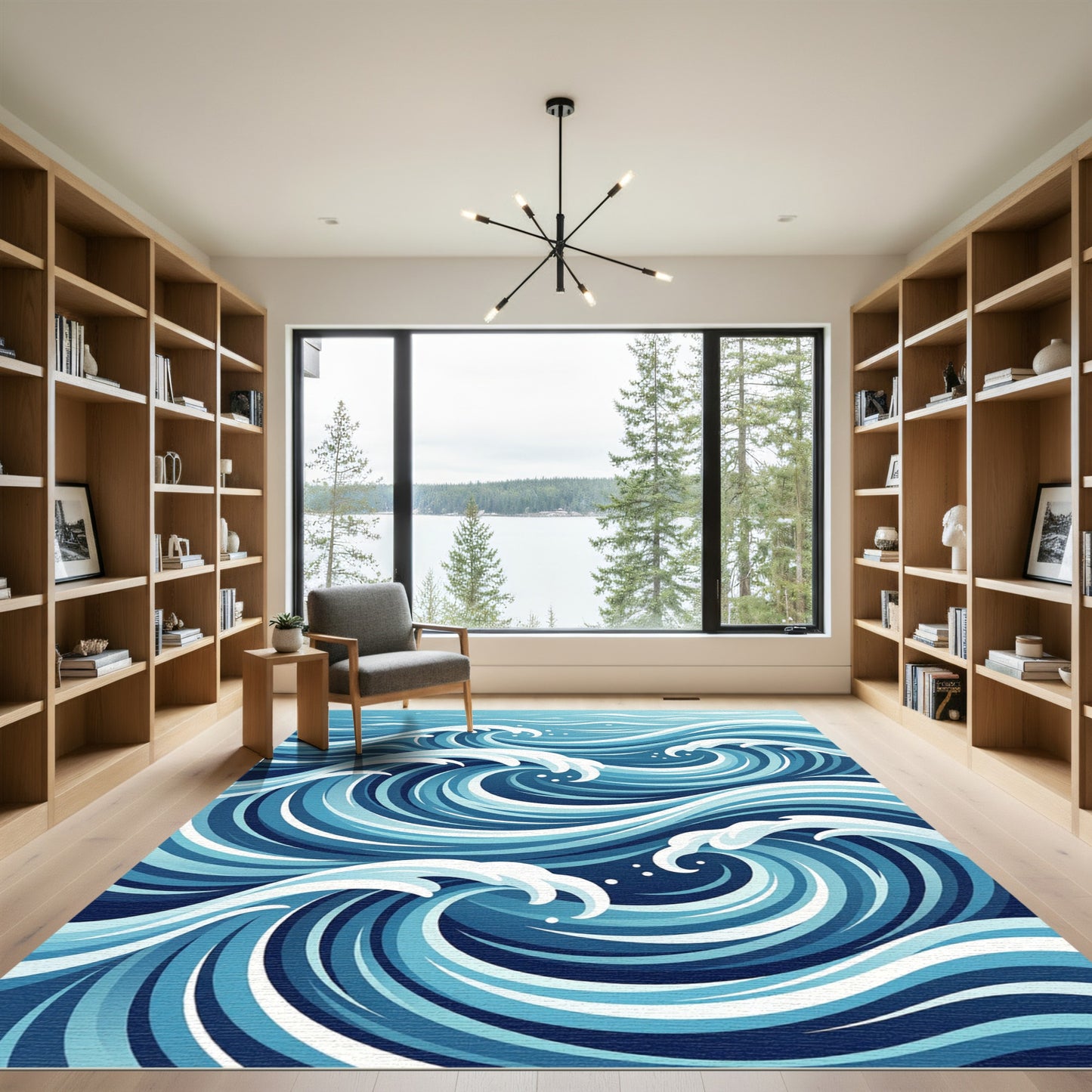 Cerulean Abstract Rolling Ocean Wave Rug
