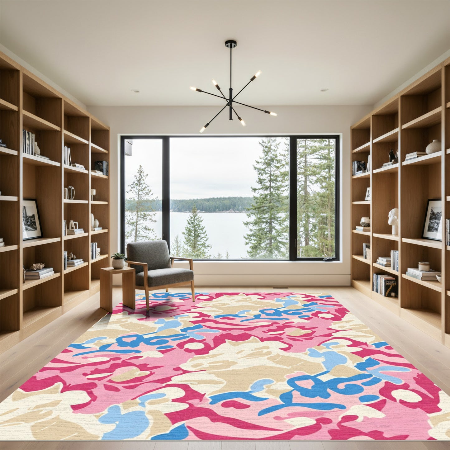 Pink Blue Camo Abstract Shapes Rug