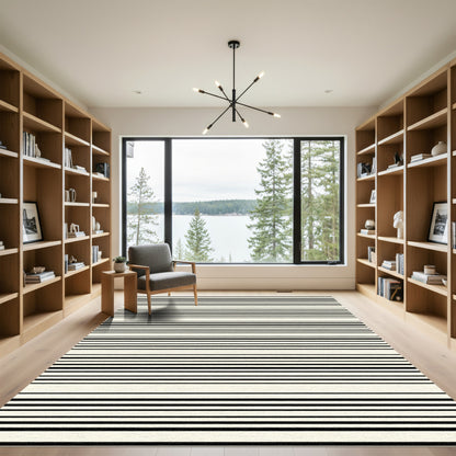 Cream Black Horizontal Stripe Rug