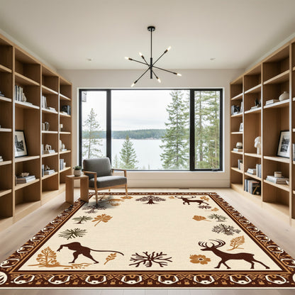 Rustic Brown Wildlife Tree Border Rug