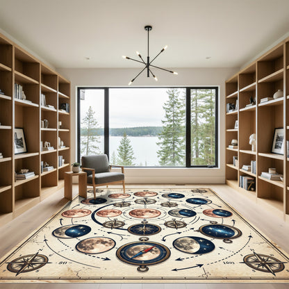 Celestial Lunar Phase Compass Map Rug