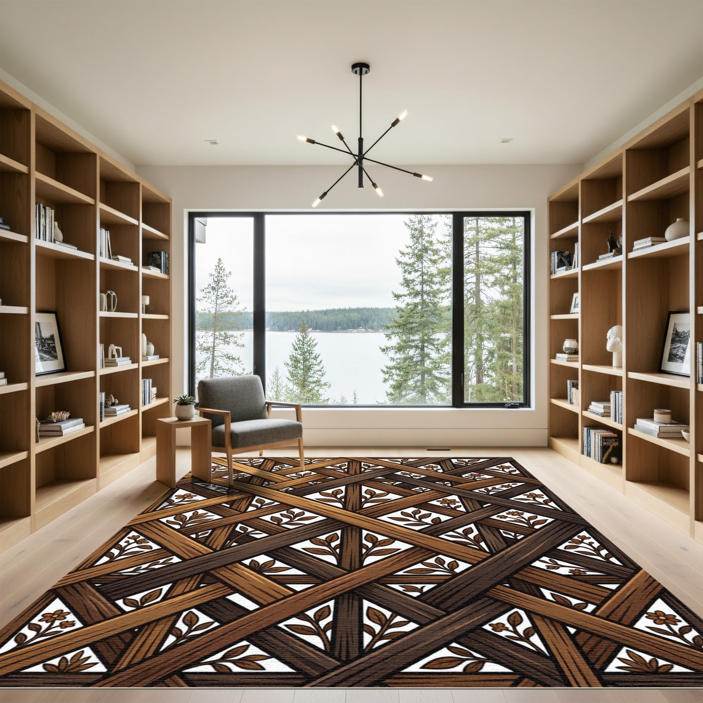 Rustic Wood Lattice Floral Vine Rug