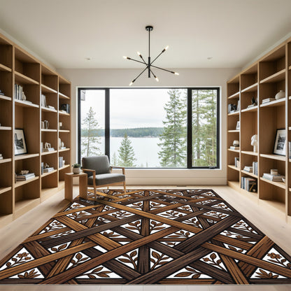 Rustic Wood Lattice Floral Vine Rug