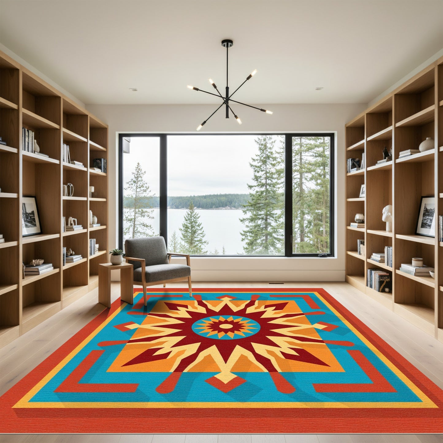 Retro Teal Orange Starburst Rug