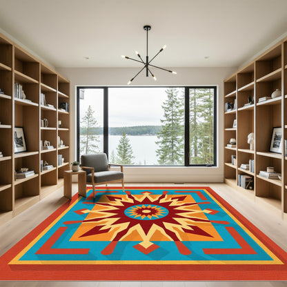 Retro Teal Orange Starburst Rug